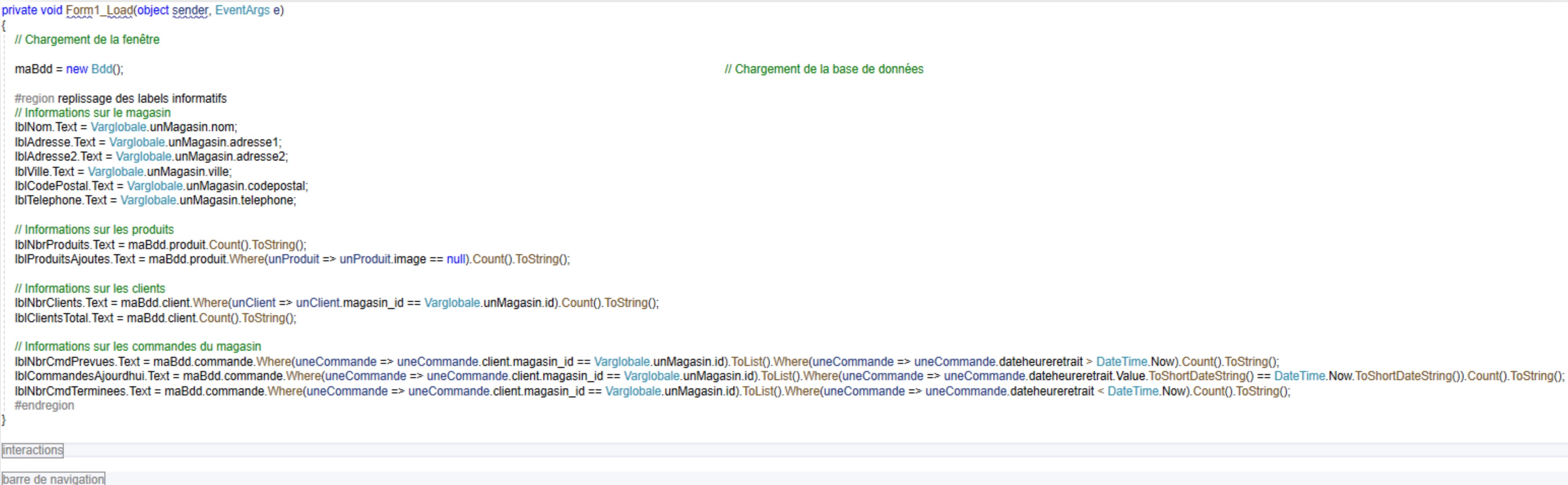 Code de la page d'accueil