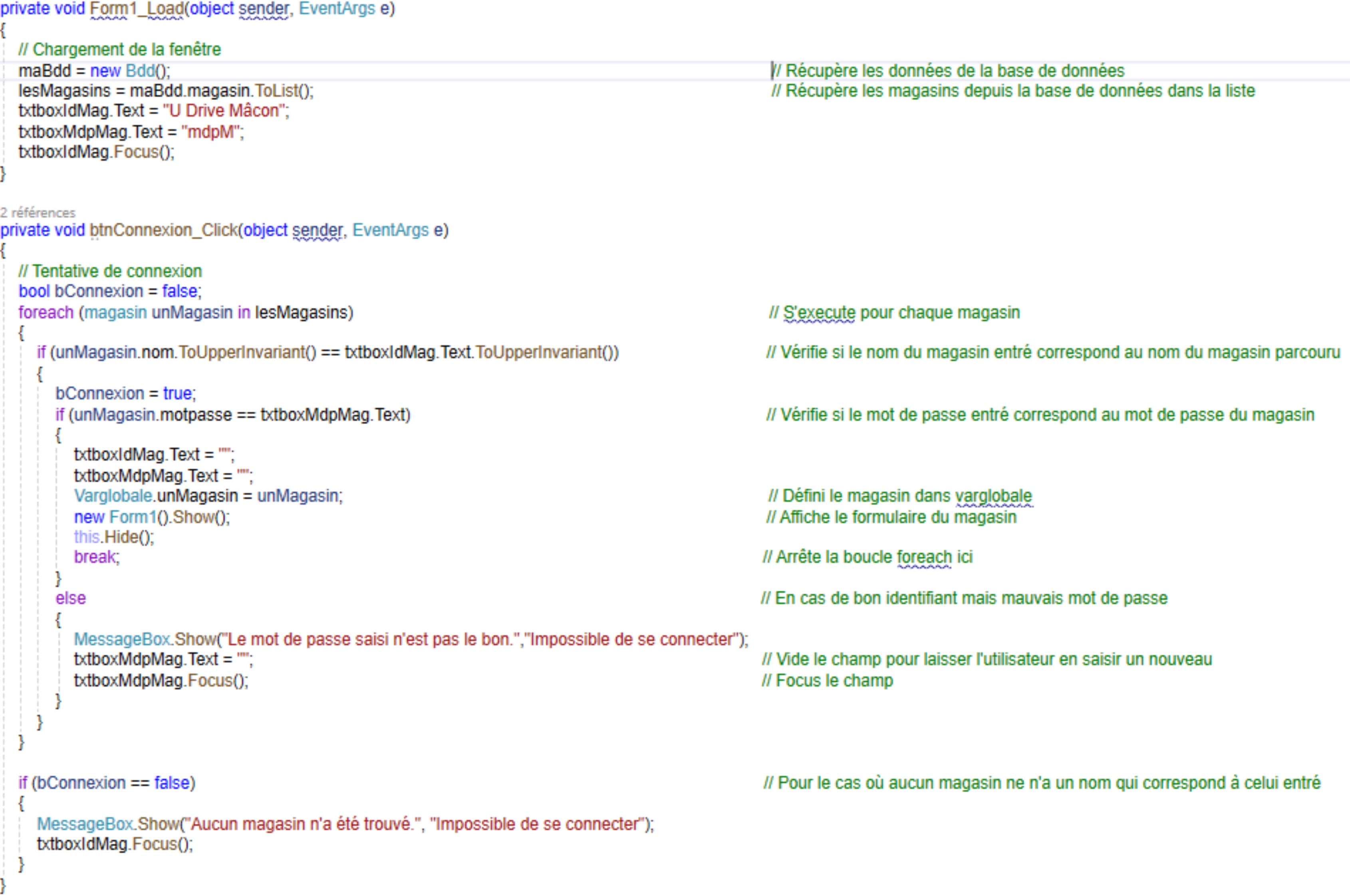 Code de la page d'authentification